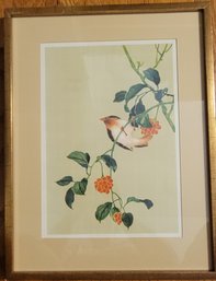 Asian Inspired Bird On An Orange Flower Print