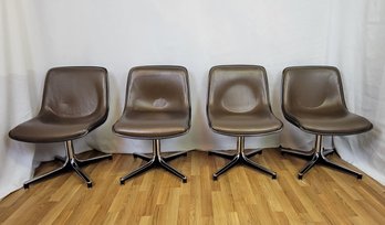 Vintage Brown Vinyl Hard Back Scoop Chairs