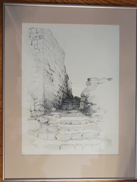 Well Done Pencil Signed By Artist Etching Of Stone Stairs