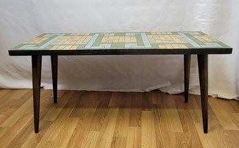 Vintage Beautiful Tile Coffee Table With Wooden Tapered Legs