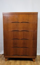 Amazing Wood Grain On This Vintage Teak MCM Tall Boy. Matching Double Dresser With Mirror Lot #61