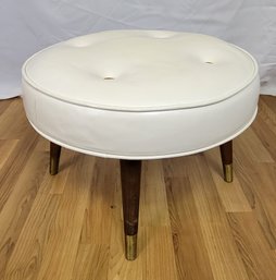 Fabulous Vintage White Stool With Tapered Wooden Legs