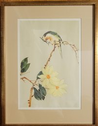 Asian Inspired Bird On A Yellow Flower Print