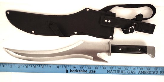 Very Large Full Tang Fixed Blade Knife, Steel Guard And Butt Cap, Shoulder Strap On The  Sheath, Frost Cutlery