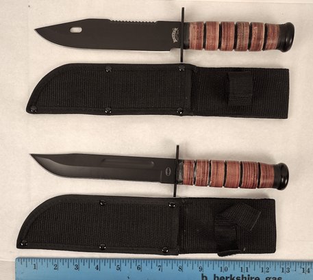 Two Large Tactical Fixed Blade Knives, Both With Black Blades One In A Satin Finish The Other In Midnight, One
