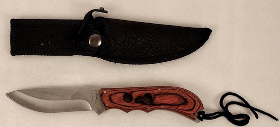 Full Tang Fixed Blade Knife, Satin Finish, Pakkawood Handle, Lanyard Hole, Canvas Sheath