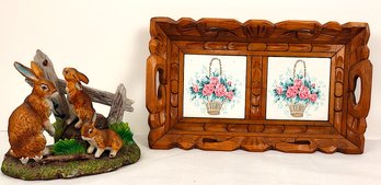 Tray With Tiles And Bunny, Rabbit Figurine