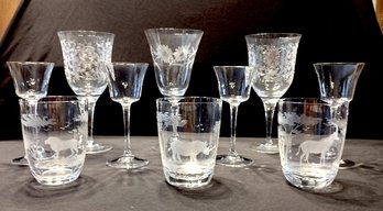10 Pieces Of Etched Glassware