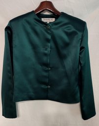 Green Silk Dinner Jacket - Beverly M,  New York - Red/ Green Lining - Size 10
