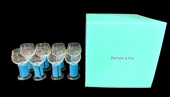 (8) Tiffany And Co. Clear Crystal Wine Glasses New In Box With Original Bubble Wrap, Foam Support And Stickers