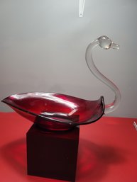 Art Glass Swan Trinket Candy Dish