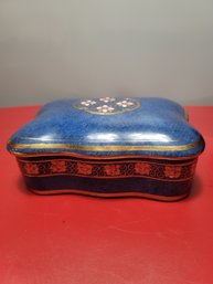 Vintage Ceramic Trinket Box, Floral And Gold