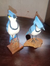 Hand Carved Wooden Folk Art Blue Jays