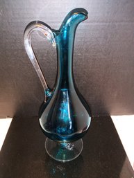 Vintage MCM Teal Blue Glass Decanter/pitcher