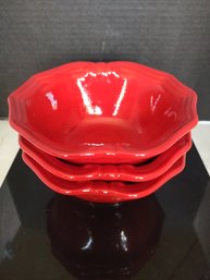3 Red Ceramic Bowls