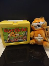 Vintage Garfield Plush And Thermos Lunch Box