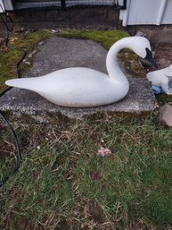 Vintage Large Solid Wooden Swan Garden Decor