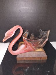 Vintage Unique Art Glass Swan Dish