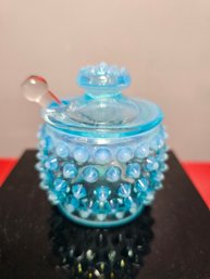 Vintage Fenton Hobnail Small Blue Sugar Or Honey Jsr