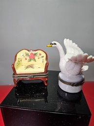 Two Ceramic Trinket Boxes, Rare, Collectable, One Is A Swan