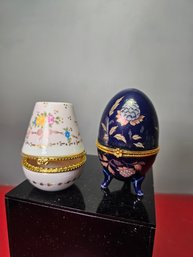 Two Ceramic Eggs Trinket Boxes, Unmarked