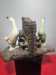 Two Duck Or Geese Bookends, Heavy Resin Cast