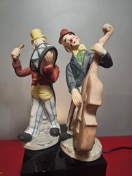 Two Bisque Figurines Statues Of Clowns