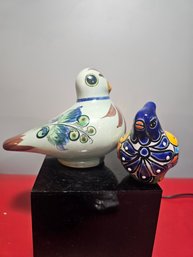 Two Handpainted Porcelain Birds, Made In Mexico