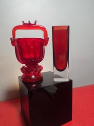 Ruby Red Basket And Vase