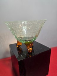 Crackled Glass Small Footed Bowl