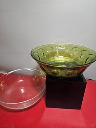 Two Bowls, One Depression Green And One Clear MCM