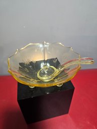 Lancaster Depression Glass Footed Bowl With Spoon