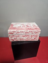 Trinket Box, Porcelain White With Red, Handpainted