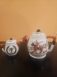 2 Pieces From Same Set, Hunting Theme,  One Is A Tea Pot