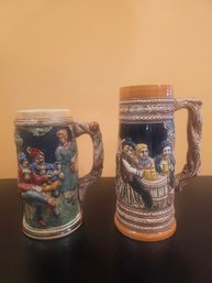 Two Collectable German Style Large Beer Steins, Handpainted