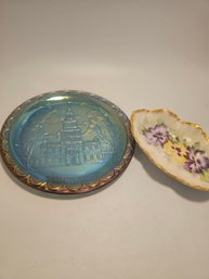 Iridescent Plate And A Limoges Candy Dish