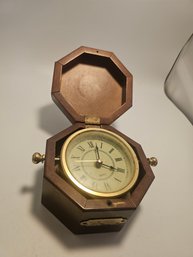 Gimbal Dial On-Swivel Ship Clock Mahogany Box Antique
