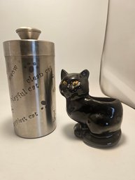 Cat Food Container And A Cat Figurine Planter