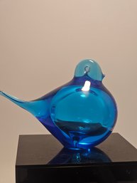 Blue Swedish Art Glass Bird Paperweight Figurine