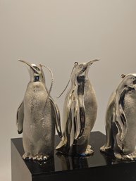 Three Chrome-Colored Penguins Christmas Tree Ornaments