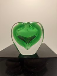 Green Heart Shaped Art Glass Paperweight