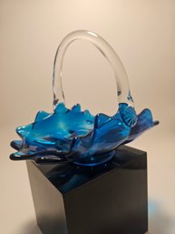 Beautiful Blue Art Glass Basket