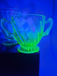 Two Uranium Green Depression Glass Cups Pitchers
