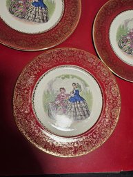 Set Of 3 Imperial Salem US China Dinner Plates, Gilded, Rare