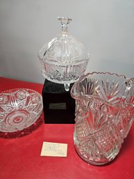 Collection Of Crystal Items, Pitcher, Candy Dish, Bowl