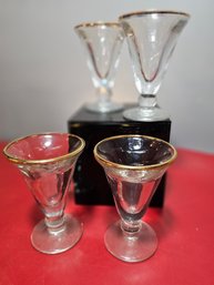 Set Of 4 Vintage Very Heavy Thick Glass Liquor Glasses