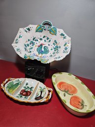 Italian Pottery Serving Dishes, One Has A Small Damage