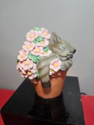 Cute Lenox Cat Kitten In A Flower Pot