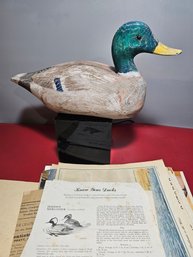 Vintage Weathered Duck Decoy With A Collection Of  Vintage Duck Ephemera