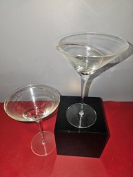 Two Beautiful Large Martini Glasses With Golden Gilded Swirl Inside